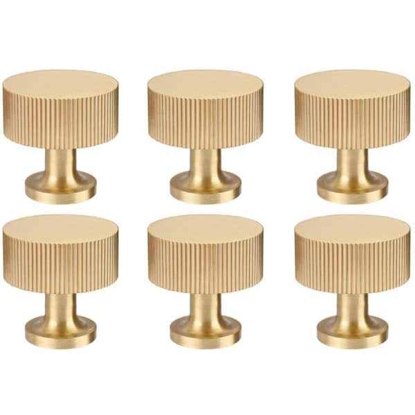 6-Pack 1 in. Brushed Brass Finish Modern Style Gold Cabinet Knobs Round Drawer Pulls Solid Construction