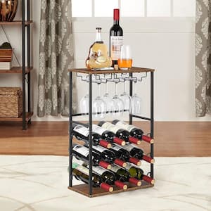 Countertop Wine Bar Rack, Holds 12 Bottles and 6 Glasses