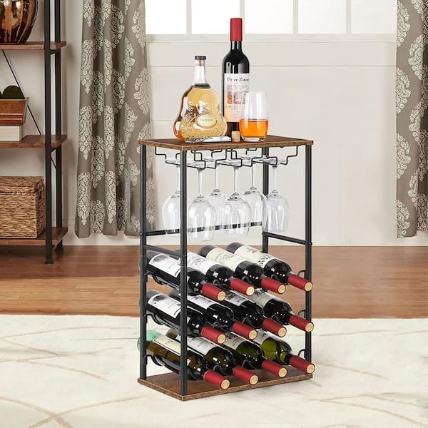 Oumilen Countertop Wine Bar Rack, Holds 12 Bottles and 6 Glasses