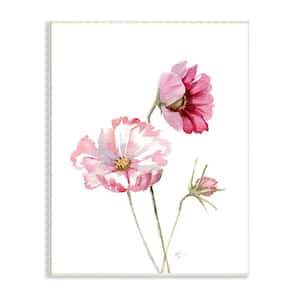 "Pink Cosmo Florals Spring Bloom Floral" by Verbrugge Watercolor Unframed Nature Wood Wall Art Print 10 in. x 15 in.