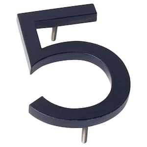4 in. Navy Aluminum Floating or Flat Modern House Number 5