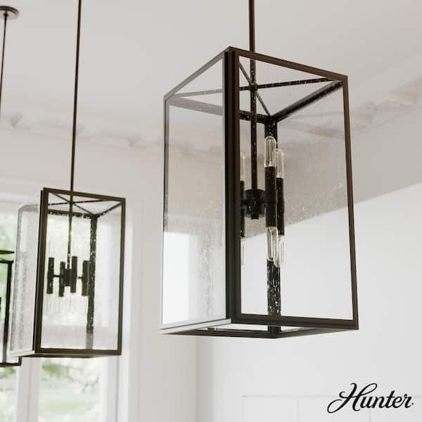 Hunter Felippe 8-Light Onyx Bengal Island Pendant Light with Clear Seeded Glass Shade Kitchen Light