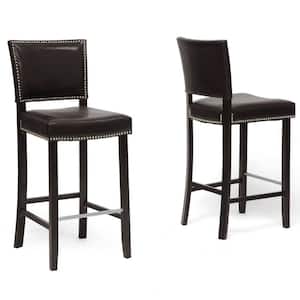 Aries Brown Faux Leather Upholstered 2-Piece Bar Stool Set