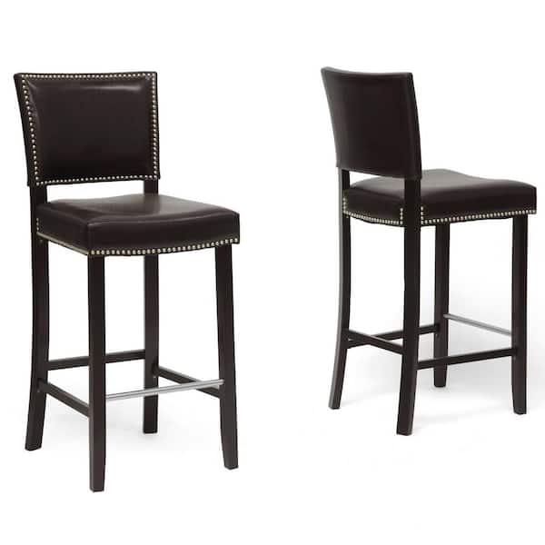 Baxton Studio Aries Brown Faux Leather Upholstered 2-Piece Bar Stool Set