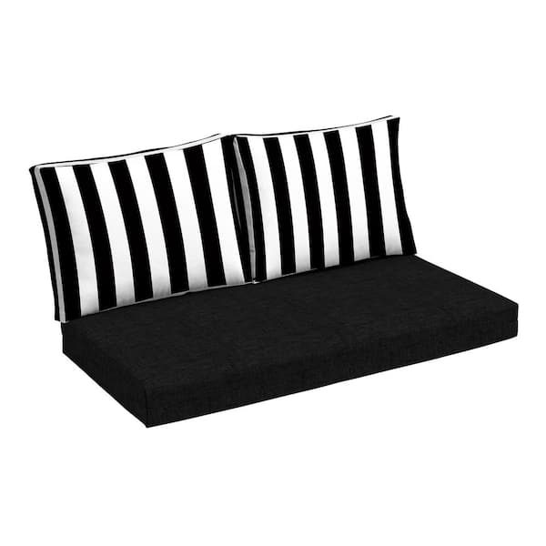 ARDEN 24 in. x 18 in. Outdoor Loveseat Cushion Set Black Cabana Stripe