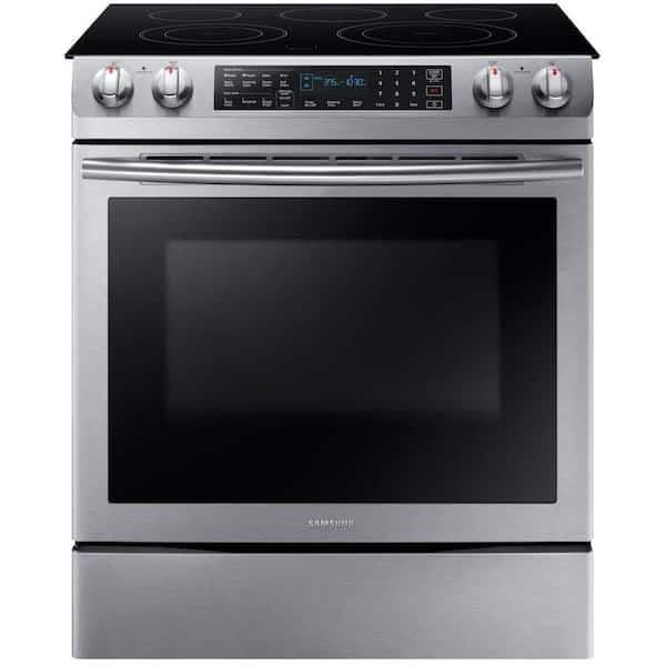Samsung 5.8 cu. ft. Slide-In Electric Range with Self-Cleaning Dual Convection Oven in Stainless Steel