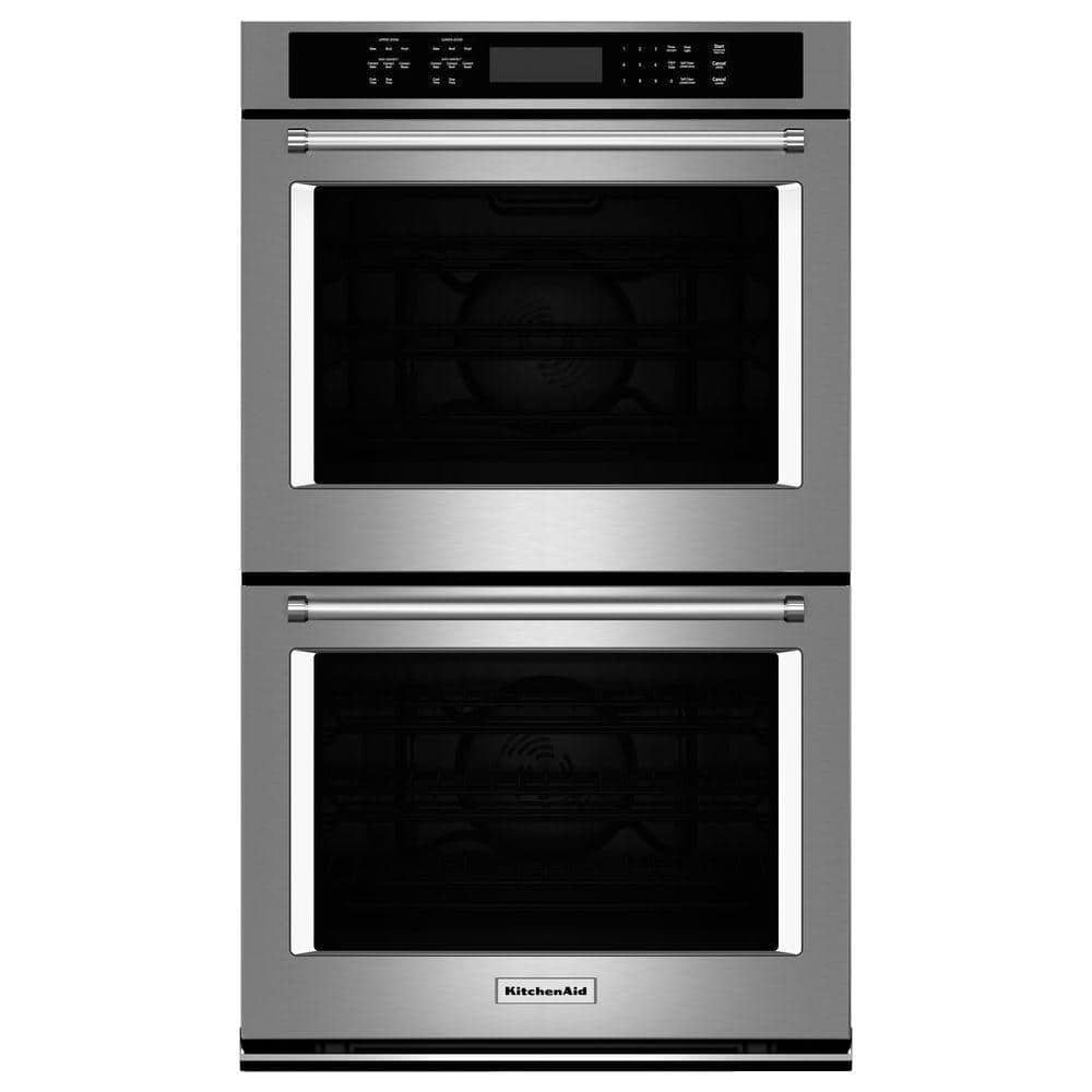 KitchenAid 27 in. Double Electric Wall Oven Self-Cleaning with Convection in Stainless Steel, Silver