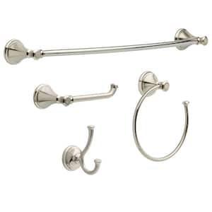 Cassidy 4-Piece Bath Hardware Set with 24 in. Towel Bar, Toilet Paper Holder, Towel Ring, Towel Hook in Stainless Steel
