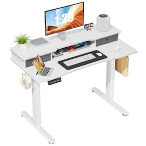 48 in. Rectangular White Electric Standing Computer Desk with Double Drawers Height Adjustable Sit or Stand Up
