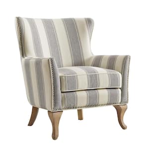 Dotty Gray Stripe Fabric Arm Chair (Set of 1)