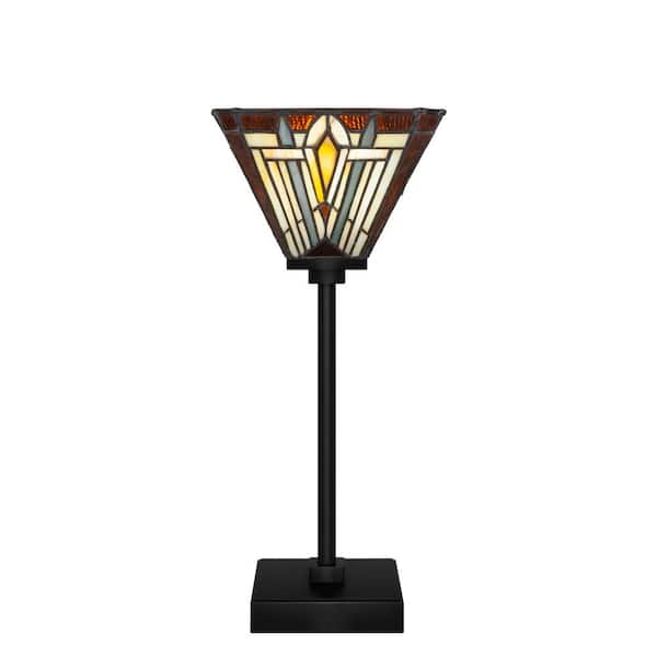 Unbranded Quincy 16.25 in. Matte Black Accent Lamp with Glass Shade