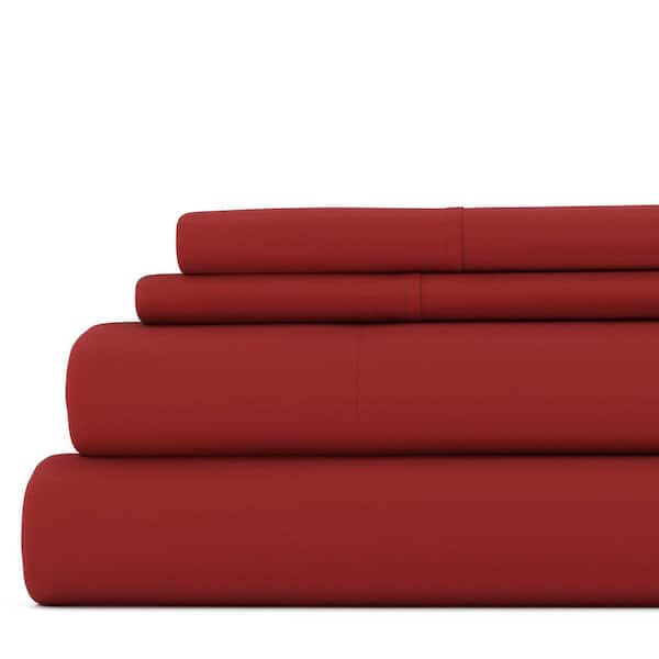 Becky Cameron 4-Piece Burgundy Solid Microfiber King Sheet Set