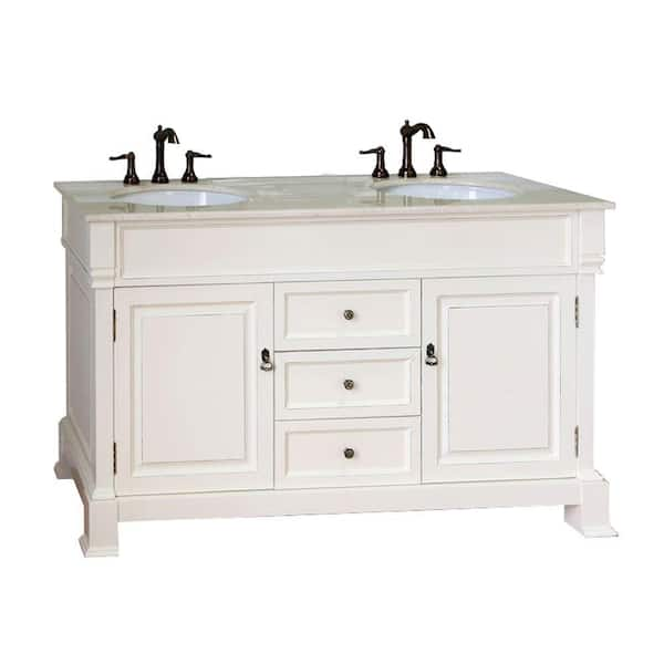 Bellaterra Home Cambridge Cr 60 in. W Double Vanity in Cream with Marble Vanity Top in Cream