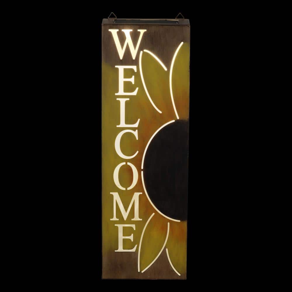 Solar Metal Sunflower Welcome Sign with LED Lights
