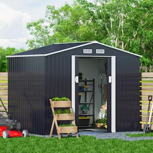 9.1 ft. W x 6.3 ft. D Outdoor Metal Storage Shed Garden Galvanized Steel Shed with Sliding Door Gray (57.33 sq. ft.)