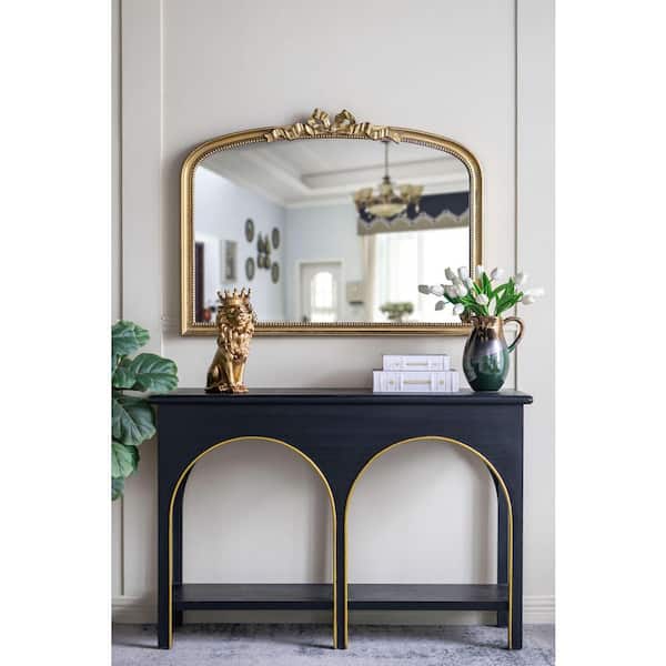 Avex Gold 40.2 in. W x 29.9 in. H Art Deco Arch Wooden Framed Mirror