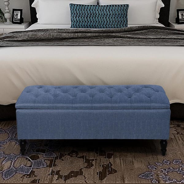 Maypex 45 in. Navy Upholstered Ottoman Storage Bench