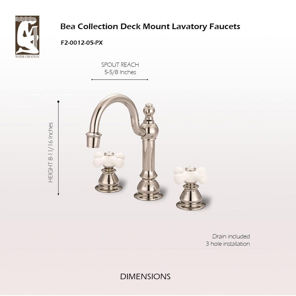 Classic Polished Nickel Widespread Lavatory Faucet with Porcelain Handles