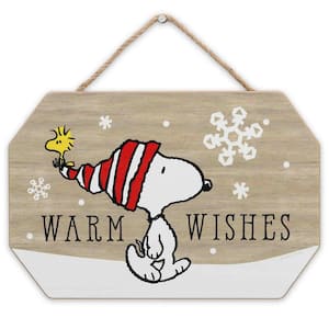 6 in. Tan Snoopy and Woodstock Warm Wishes Winter Hanging Wood Wall Decor