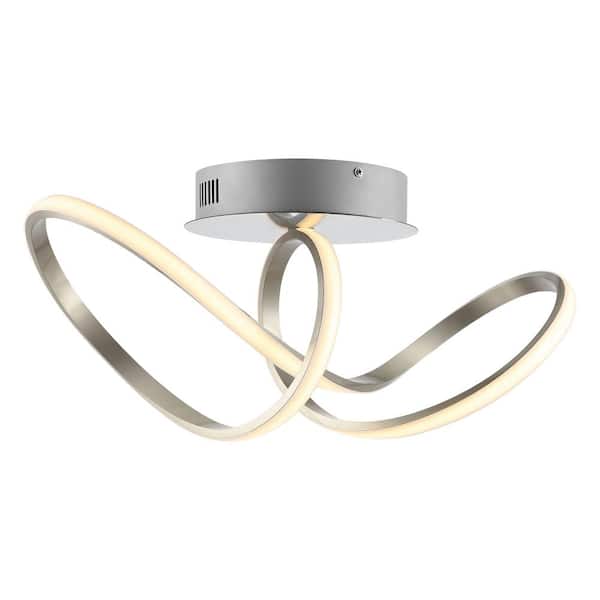 Chantelle 19.5 in. 1-Light Modern Minimalist Aluminum Loop Integrated LED Semi Flush Mount, Nickel