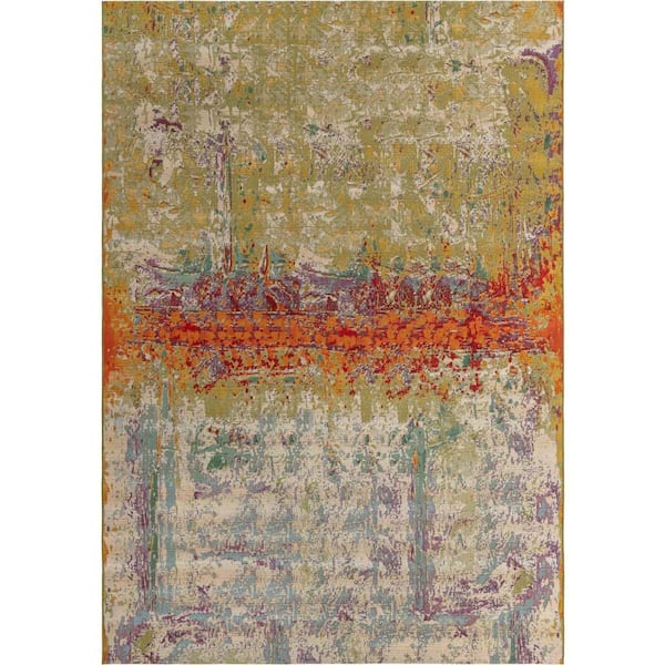 Unique Loom Outdoor Modern Crumpled Multi 10 ft. x 14 ft. 1 in. Area Rug