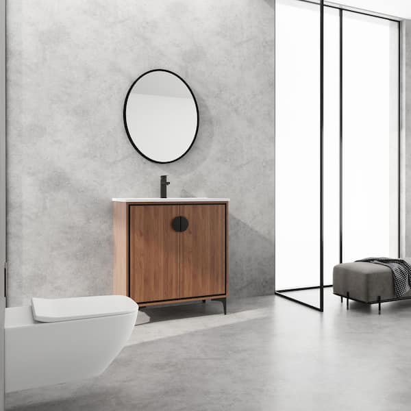 Brescia 30 in. W x 18.31 in. D Freestanding Bath Vanity in Brown Ebony with White Ceramic Top Unassembled