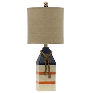 25.3 in. Blue And Orange Stripe Table Lamp with White Hardback Fabric Shade