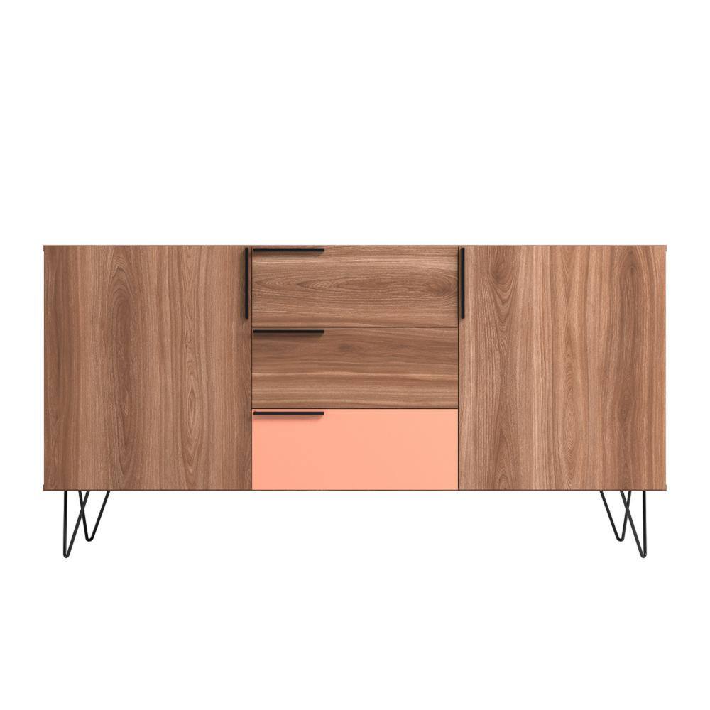 Beekman Mid-Century Mirrored Sideboard in Brown and Pink