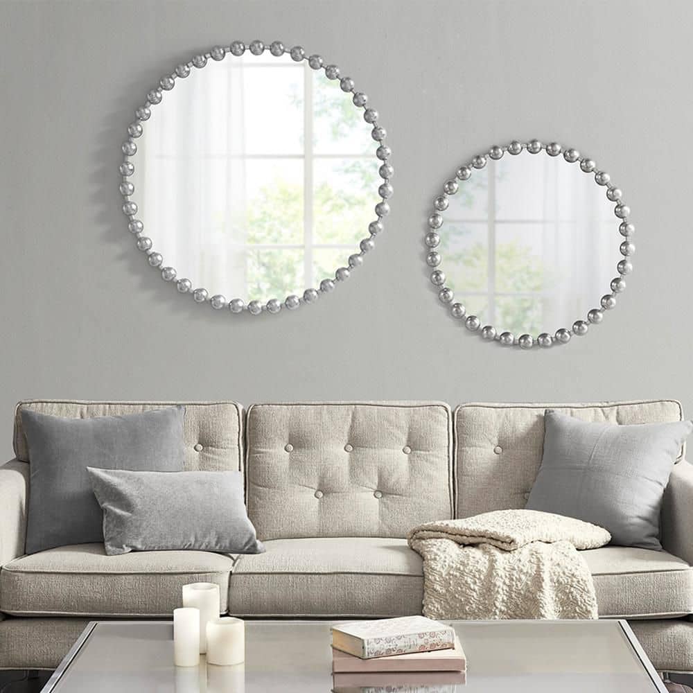 Marlowe 27" Round Silver Beaded Wall Mirror