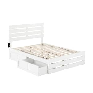Oxford White Full Solid Wood Storage Platform Bed with Footboard and USB Turbo Charger with 2 Drawers