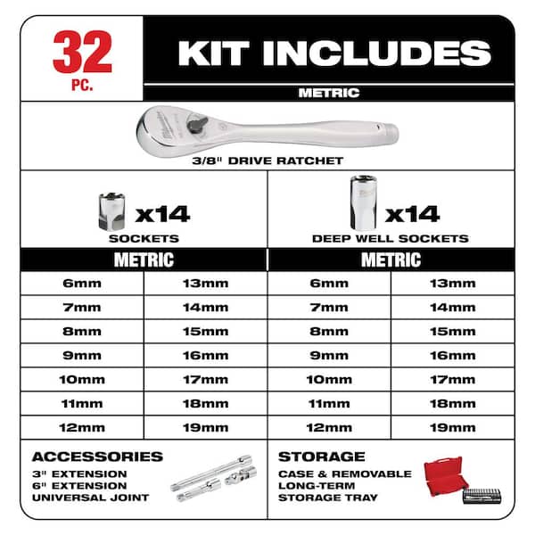 Milwaukee - 3/8 in. Drive SAE/Metric Ratchet and Socket Mechanics Tool Set (60-Piece)