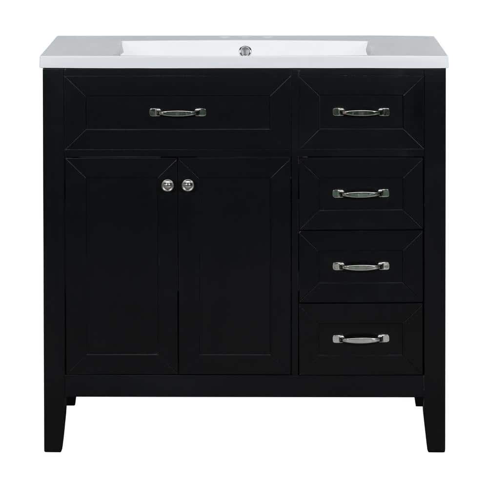 35.98 in. W x 18.03 in. D x 35.98 in. H Freestanding Bath Vanity in Black w