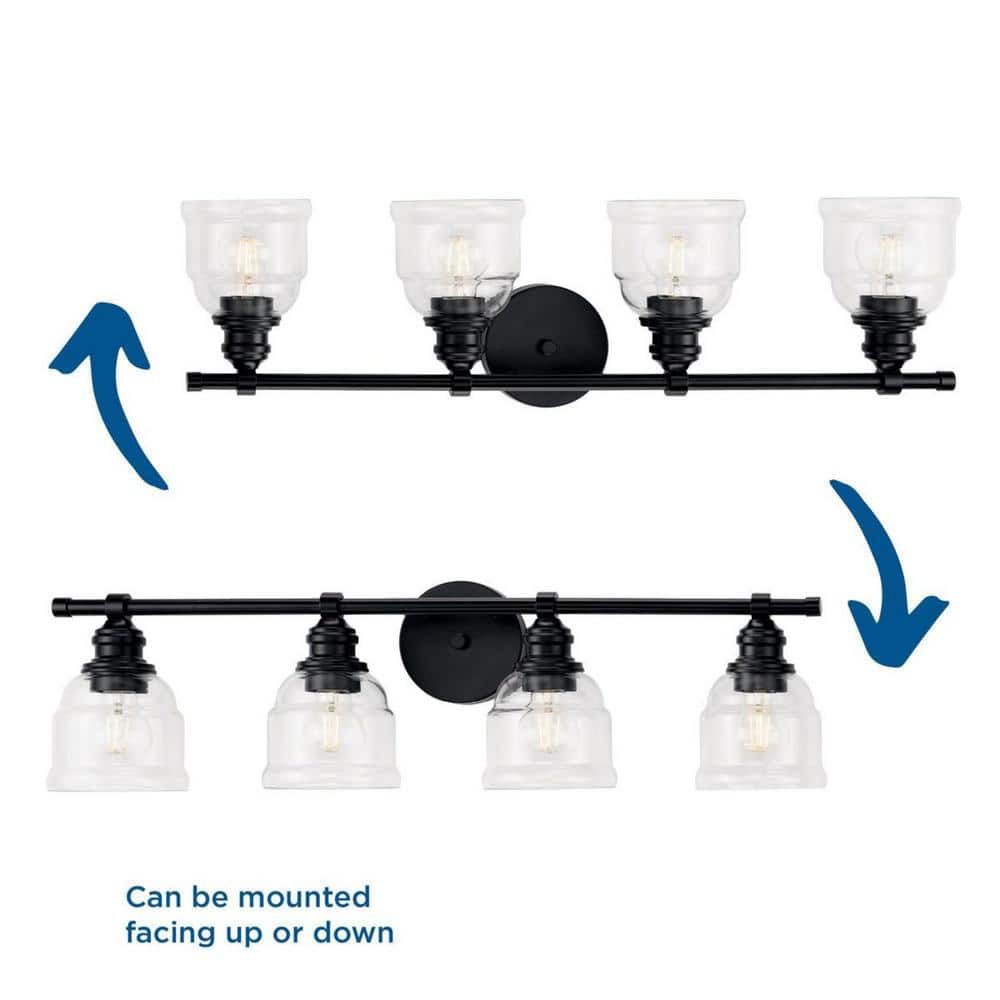Ambrose Matte Black 4-Light Vanity Fixture with Clear Glass Shades