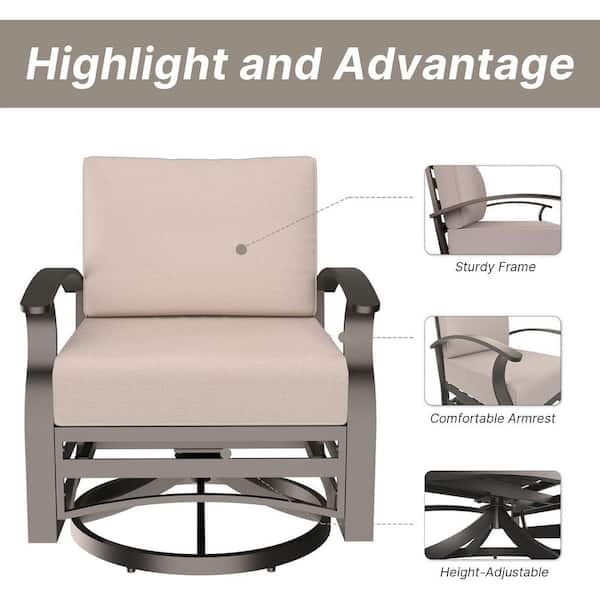 5-Piece Aluminum Swivel Outdoor/Indoor Rocking Chairs Patio Conversation Set with Sand Cushions and Table, Footstool