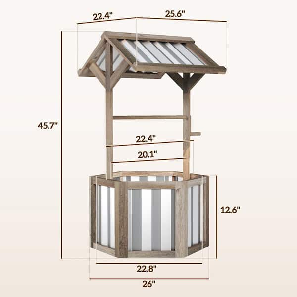 Outsunny - 25.6 in. Wood Wishing Well Planter with Galvanized Canopy, Light Gray(1-Pack)