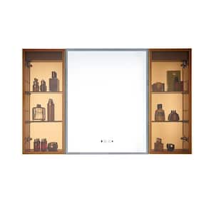 48 in. W x 30 in. H Large Rectangular Gold Aluminum Surface Mount Medicine Cabinet with Mirror and LED Light