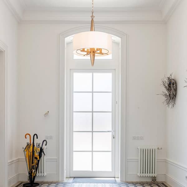 4-Light Gold Drum Chandelier with Fabric Shade