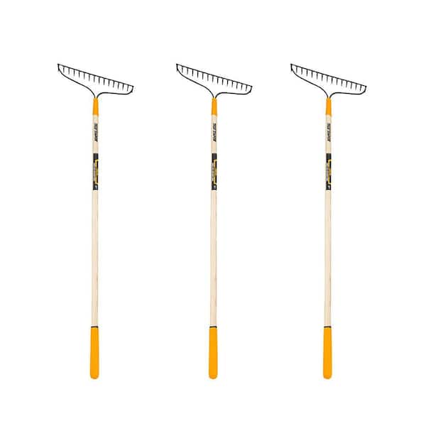 3 in. 16-Tine Welded Bow Rake with Cushion End Grip on Hardwood Handle (3 Pack)