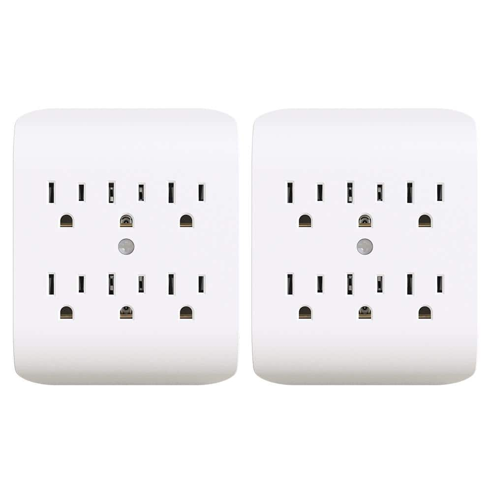 ELEGRP 15Amp 125-Volt 6-Outlet Grounded Adapter Plug, White (2 Pack)