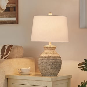 23 in. Light Gray Farmhouse and Rustic Ceramic Bedside Table Lamp