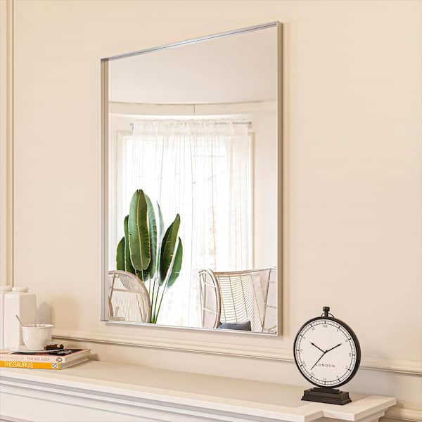 ORGANNICE 28 in. W x 36 in. H Silver Aluminum Rectangle Framed Tempered Glass Wall-Mounted Decorative Mirror