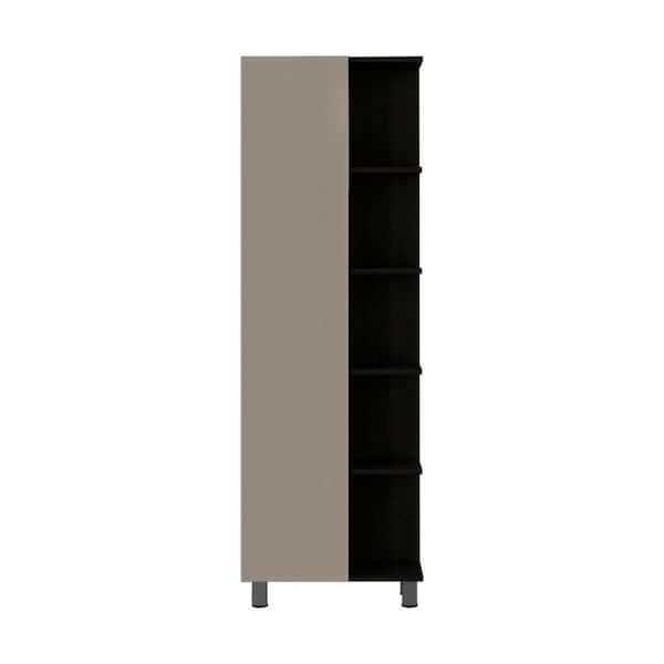 20 in. W x 8 in. D x 62 in. H Ready to Assemble Tall Freestanding Bath Cabinet in Black with Mirrored Door and Shelves