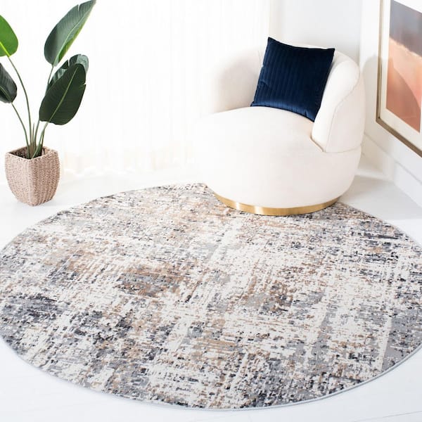Shivan 3 ft. x 3 ft. Ivory/Gray Distressed Marle Round Area Rug