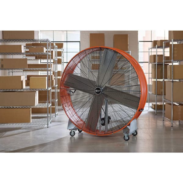 60 in. 2-Speed Heavy Duty Industrial Drum Fan in Orange with Rust-Resistant Grilles and Built-In Wheels