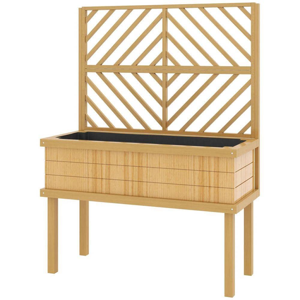 Elevated Wood Planter Box with Trellis for Climbing Plants, Raised Garden Bed with Drainage Holes, Natural Fir Wood price history on PriceWatchPro