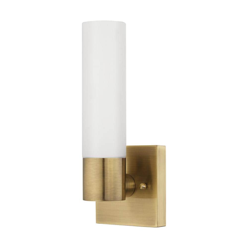Antique Brass 11" Wall Sconce with Opal Glass