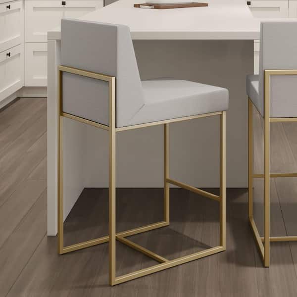 Amisco Derry 30 in. Light Grey Polyester / Golden Metal Bar Stool