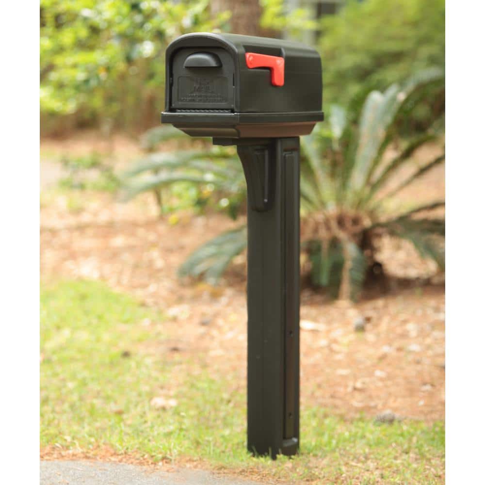 Classic Black Plastic Double Door Post Mount Mailbox