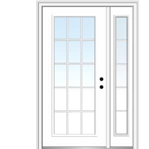 53 in. x 81.75 in. Clear Glass 15 Lite Left Hand Classic Primed Fiberglass Smooth Prehung Front Door with One Sidelite