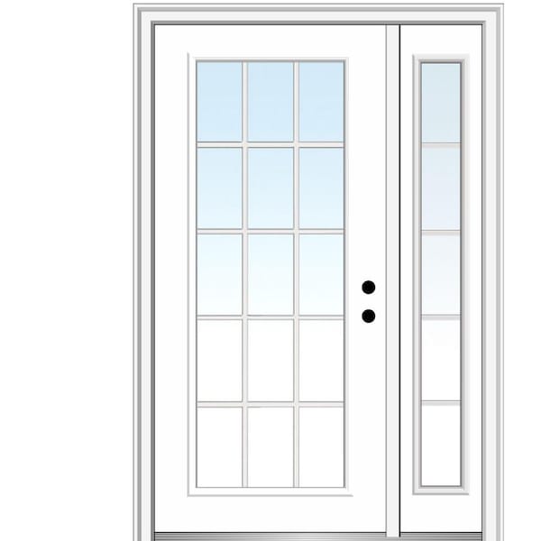 MMI DOOR 53 in. x 81.75 in. Clear Glass 15 Lite Left Hand Classic Primed Fiberglass Smooth Prehung Front Door with One Sidelite